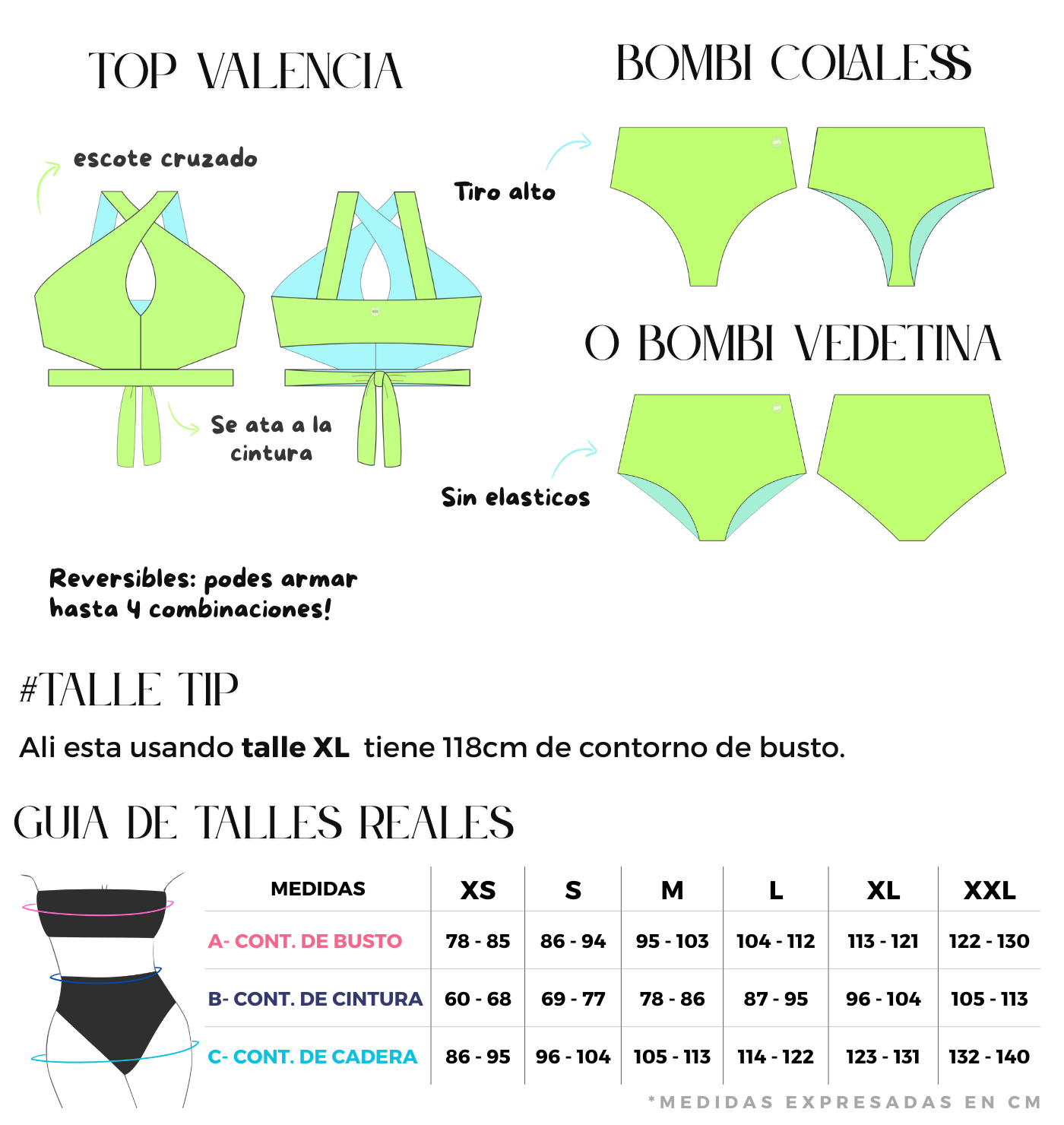 Top bikini reversible verde y aqua con escote cruzado